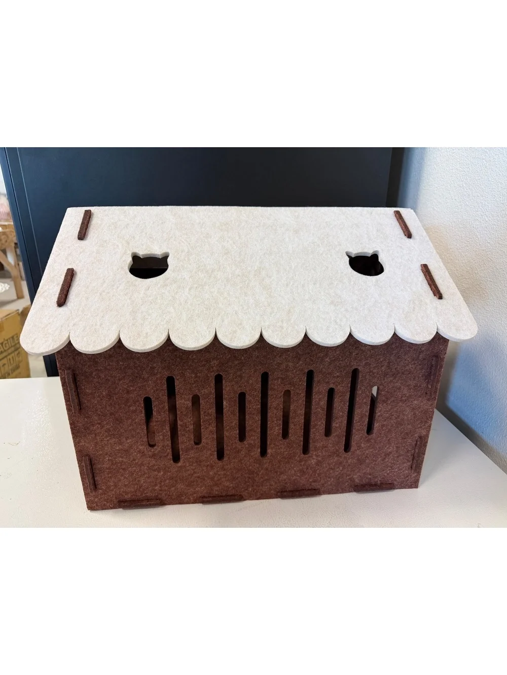Felt Cat House Condo Indoor Kitten Bed Cave Pet Playhouse Brown Cream 19